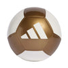 Brown and white soccer ball with Adidas logo on a white background