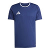 Blue sports jersey with white trim and Adidas logo on a white background