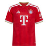 A red short-sleeve soccer jersey with white stripes, a large white T-Mobile logo on the chest, the Bayern Munich club crest, and an Adidas logo, shown on a plain white background.