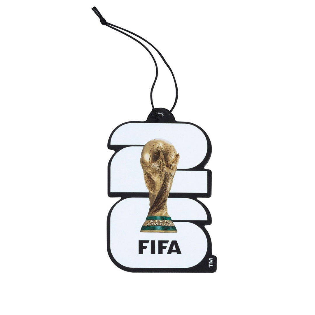 FIFA World Cup air freshener with trophy design on a white background
