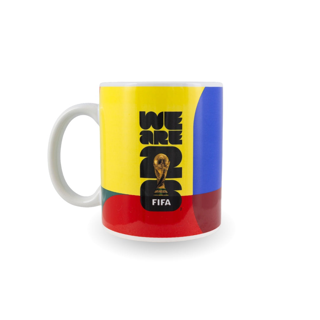 Colorful mug with FIFA World Cup 2018 logo on a white background