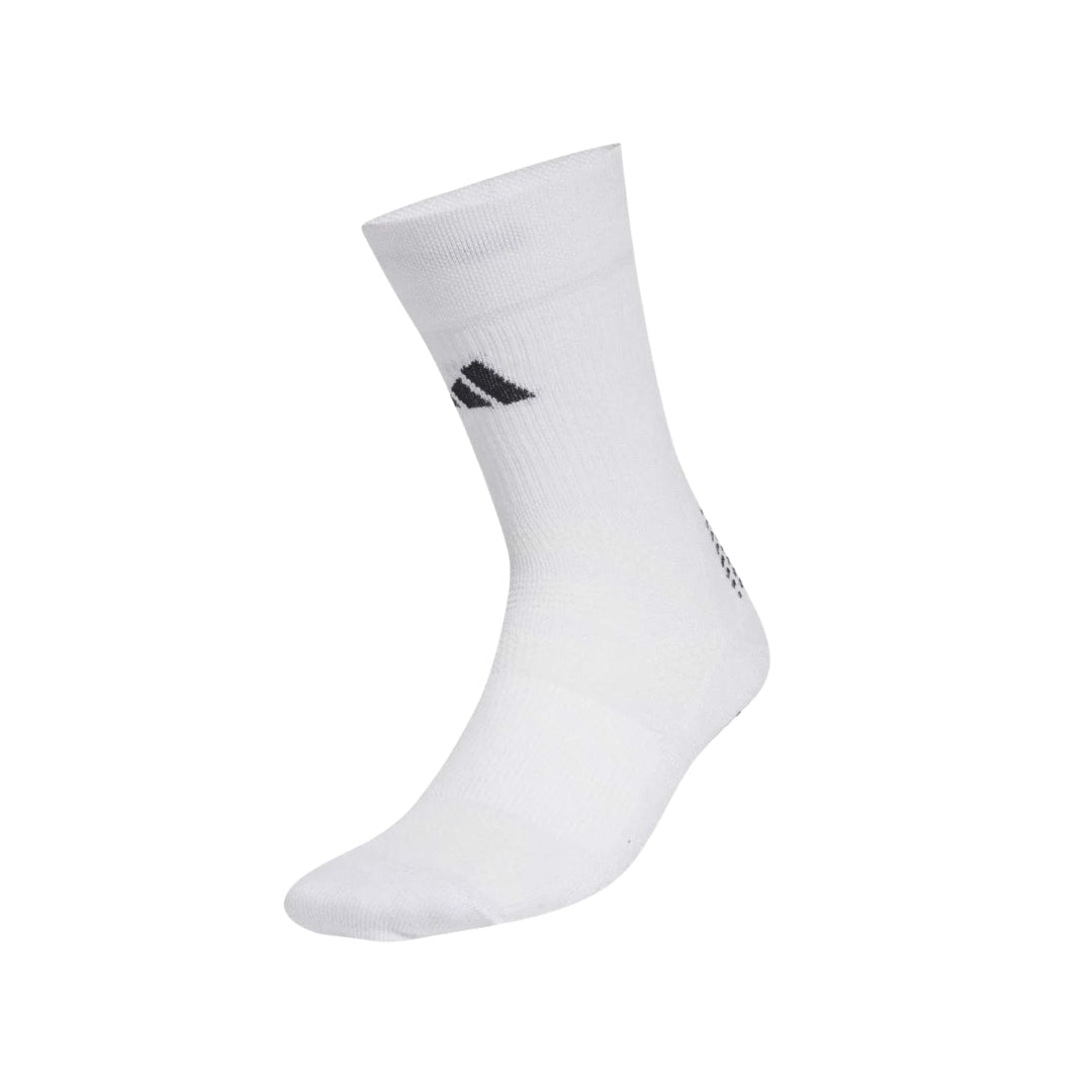 White sock with a black logo on a white background