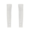 Two white arm sleeves with a brand logo on a white background