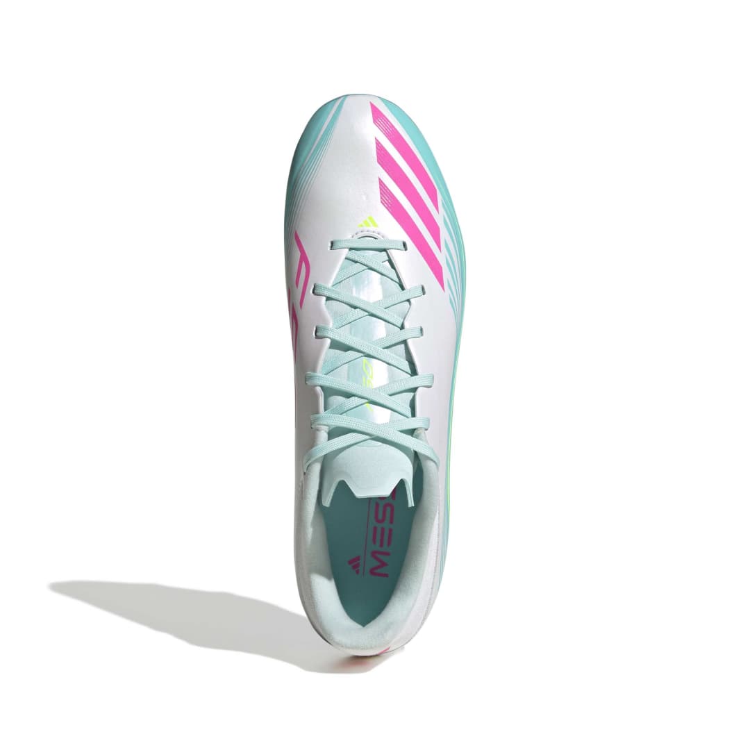 F50 Messi League FG/MG Boots - White / Lucid Pink / Aqua