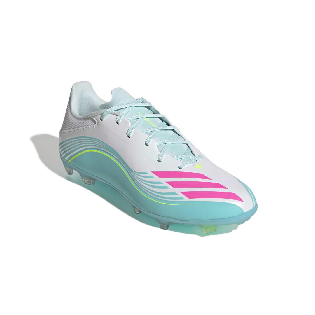 F50 Messi League FG/MG Boots - White / Lucid Pink / Aqua