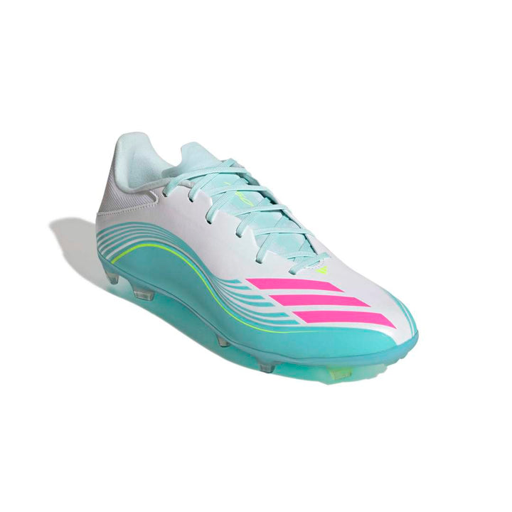 F50 Messi League FG/MG Boots - White / Lucid Pink / Aqua