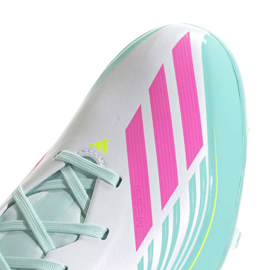 F50 Messi League FG/MG Boots - White / Lucid Pink / Aqua