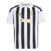 Black and white striped soccer jersey with Adidas and Juventus logos on a white background
