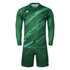Green sports jersey and shorts set with brand logo on a white background