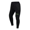 Black sports pants with a brand logo on a white background