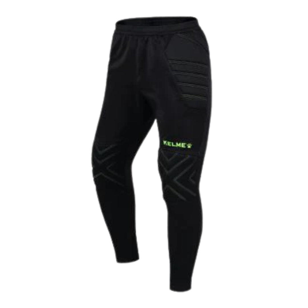 Black sports pants with a brand logo on a white background