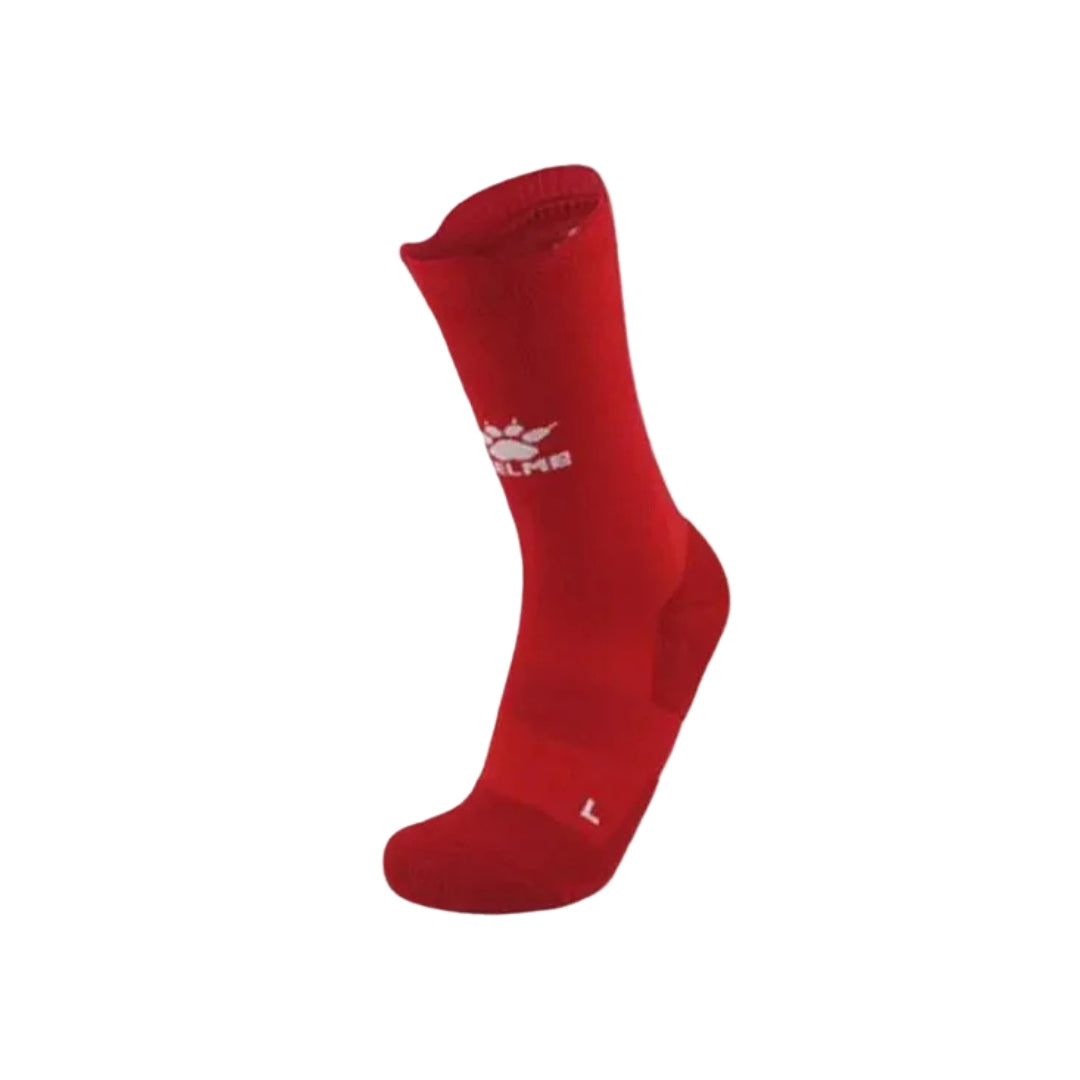 Red sock with a logo on a white background