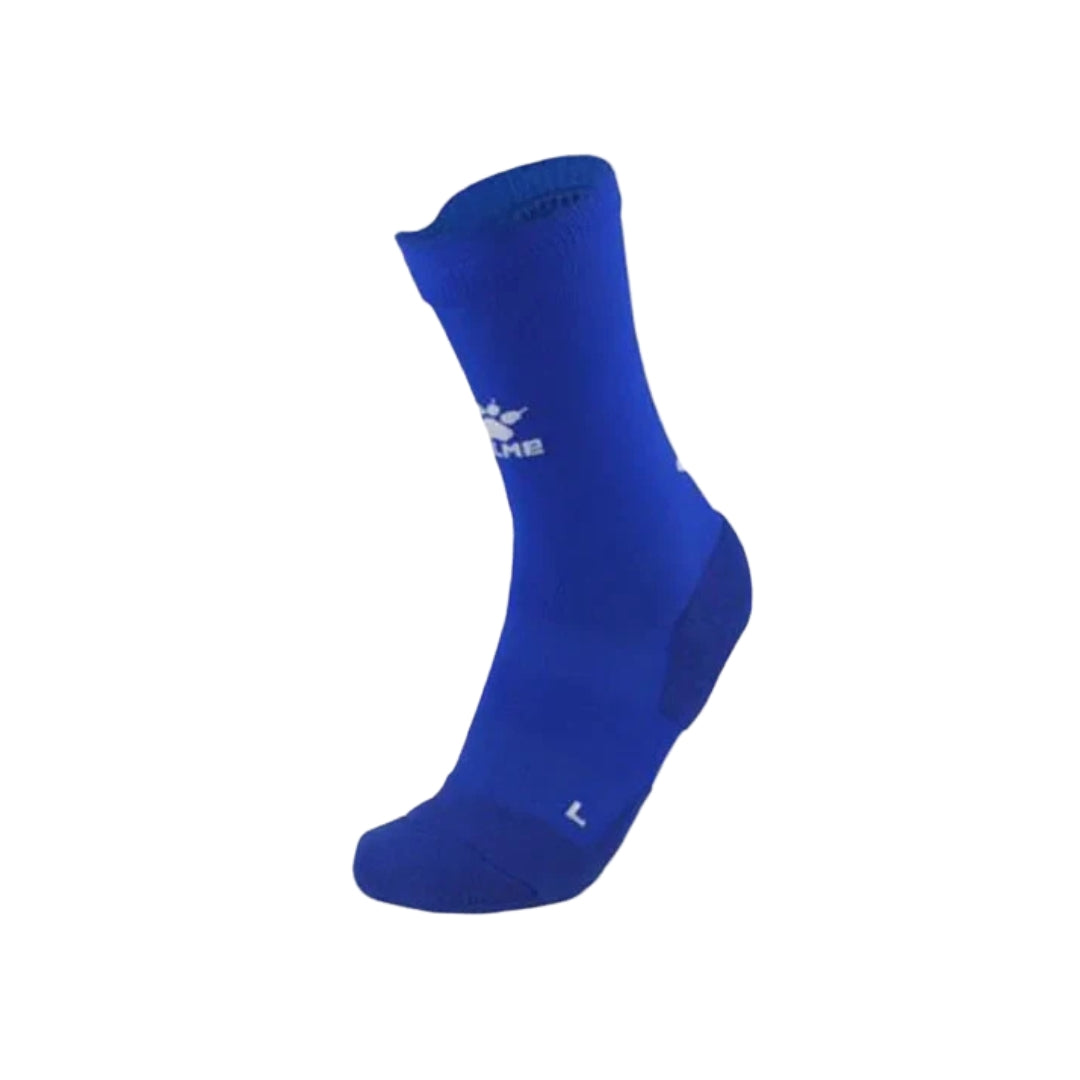 Blue sock with a logo on a white background