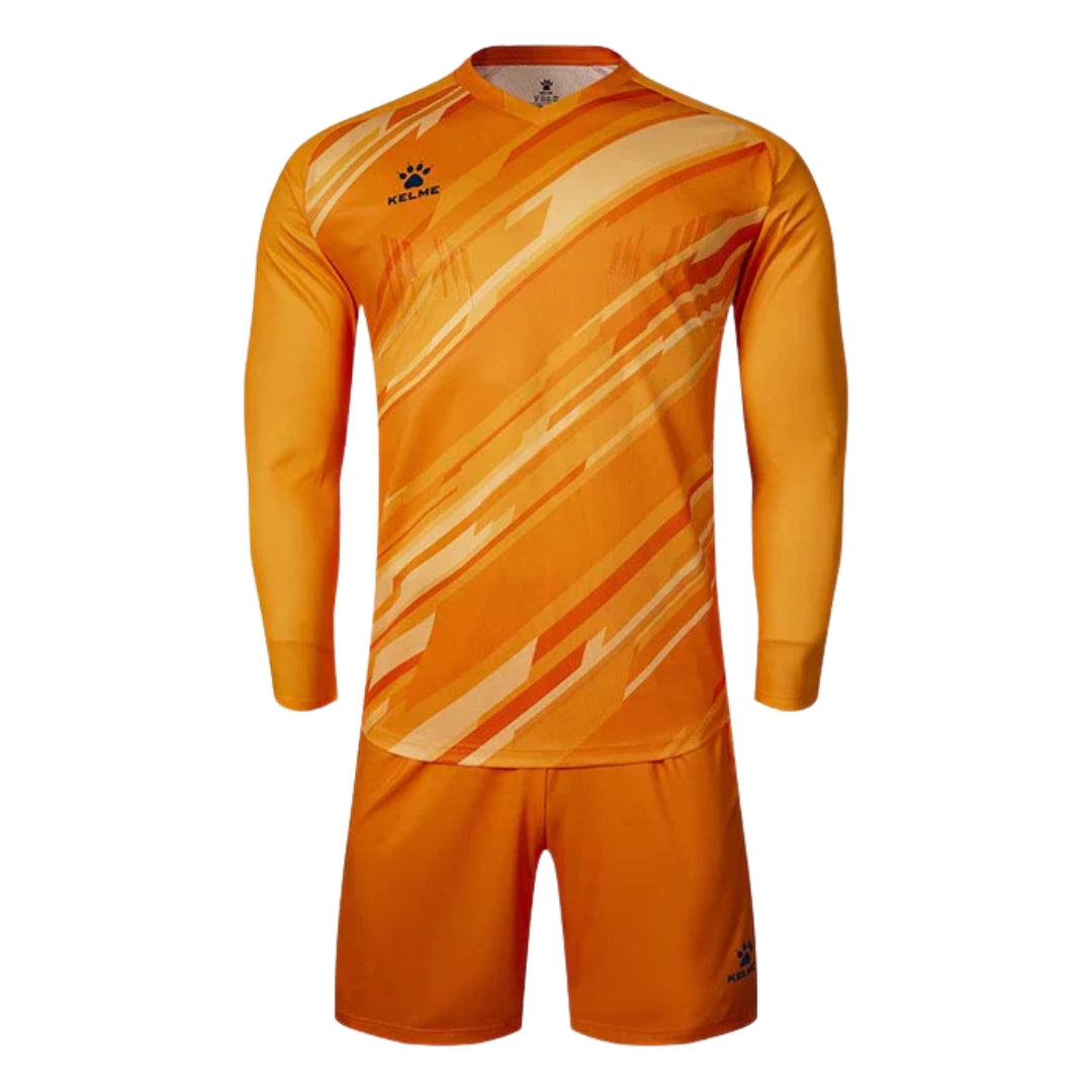 Orange sports jersey with long sleeves and shorts on a white background
