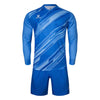 Blue sports jersey with long sleeves and shorts on a white background