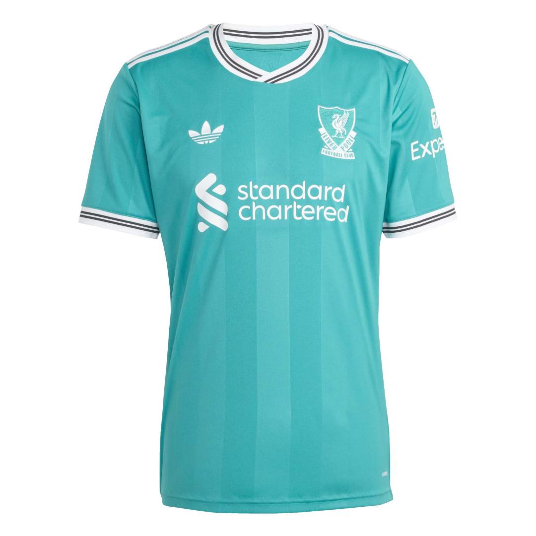 Teal sports jersey with branding on a white background