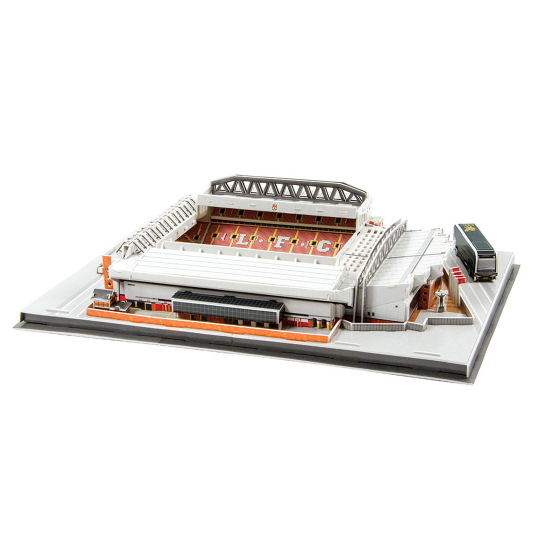 A detailed 3D model kit of Old Trafford football stadium, featuring the stands, pitch, and adjacent facilities on a white background.