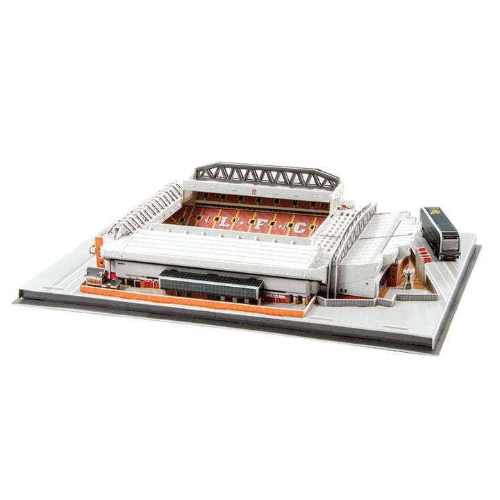 A detailed 3D model kit of Old Trafford football stadium, featuring the stands, pitch, and adjacent facilities on a white background.