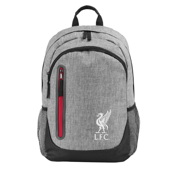 Gray backpack with a red zipper and LFC logo on a white background