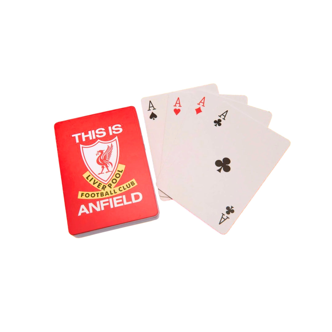 Playing cards with a red cover featuring Liverpool Football Club logo on a white background