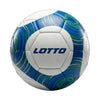 Soccer ball with blue and green pattern on a white background