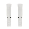 Pair of white arm sleeves with a logo on a white background