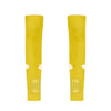 Pair of yellow arm sleeves with a brand logo on a white background