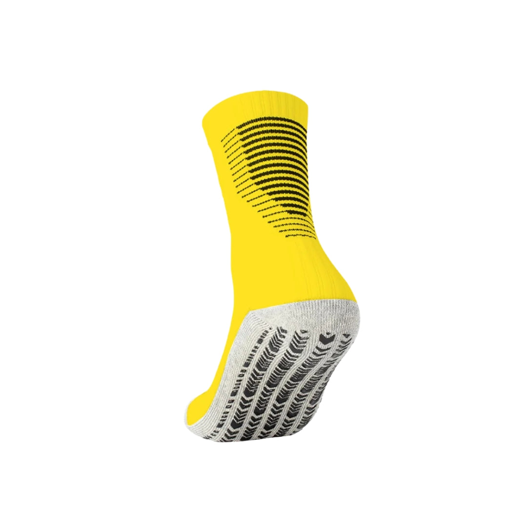 Yellow sock with black pattern on a white background