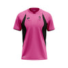 A pink short-sleeve athletic jersey with black side panels, featuring a Lotto logo on the right chest and a team crest on the left chest, displayed on a clean white background.