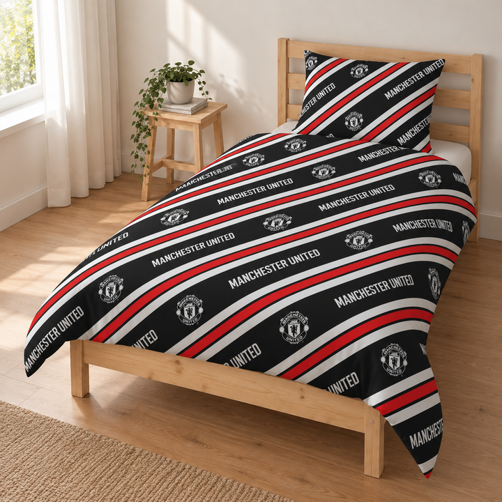 Manchester United FC Core Stripe Single Duvet Set