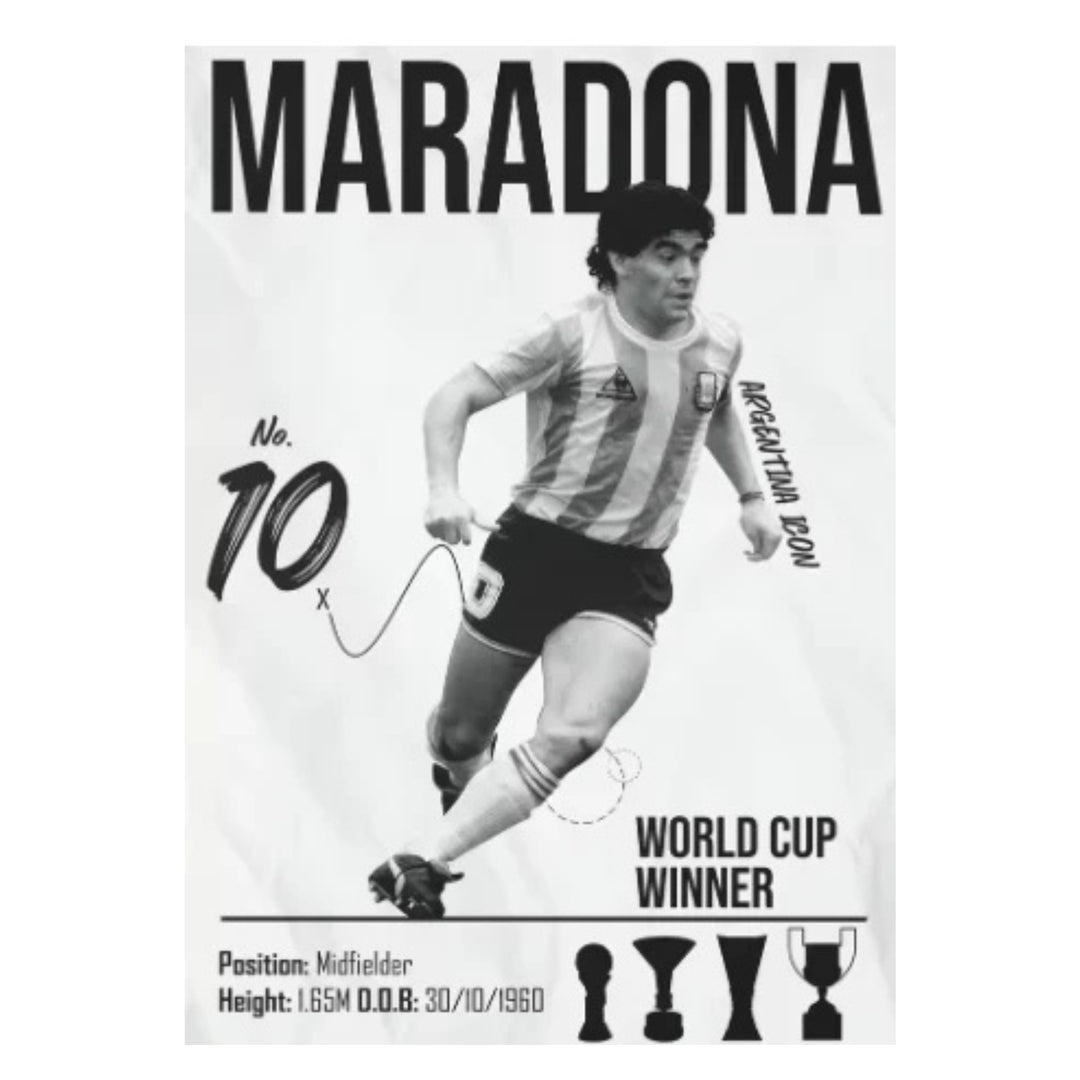 Maradona B/W Canvas Poster 45 x 30cm