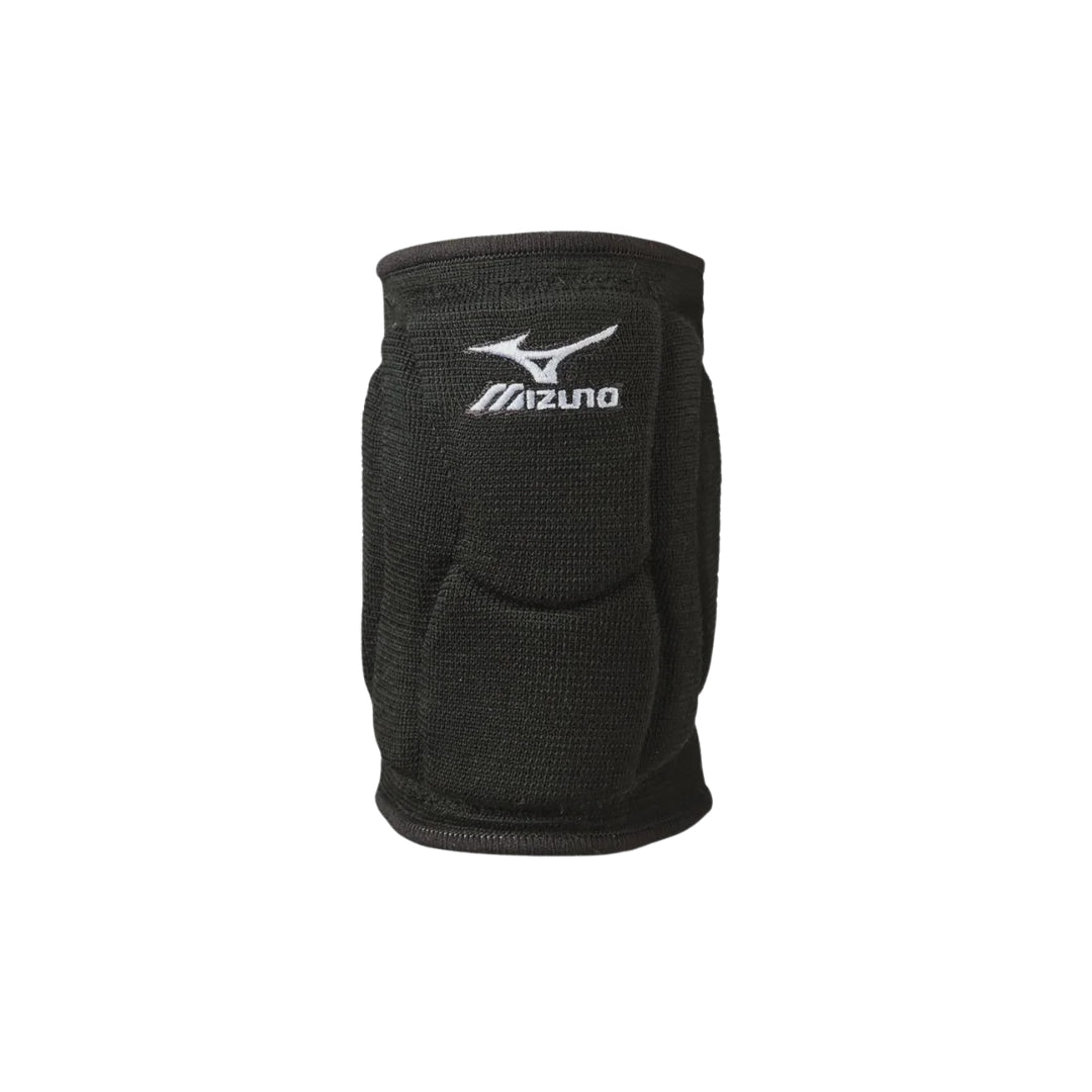 Black volleyball knee pad with Mizuno logo on a white background