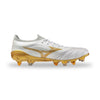 White and gold soccer cleat on a white background