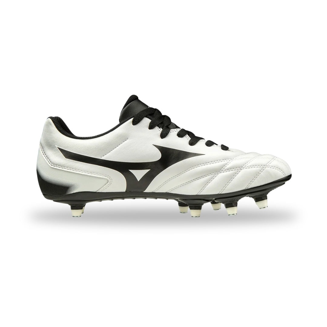 White and black soccer cleat on a white background