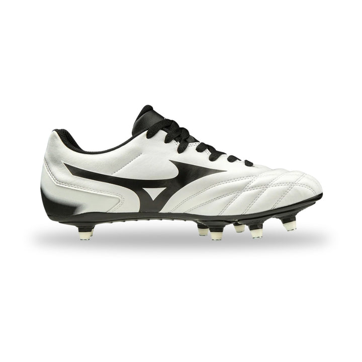 White and black soccer cleat on a white background