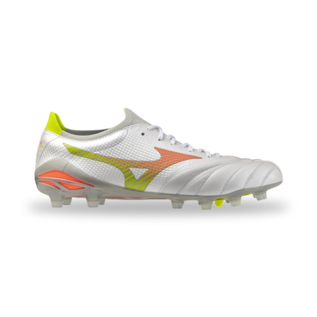 White soccer cleat with colorful accents on a white background