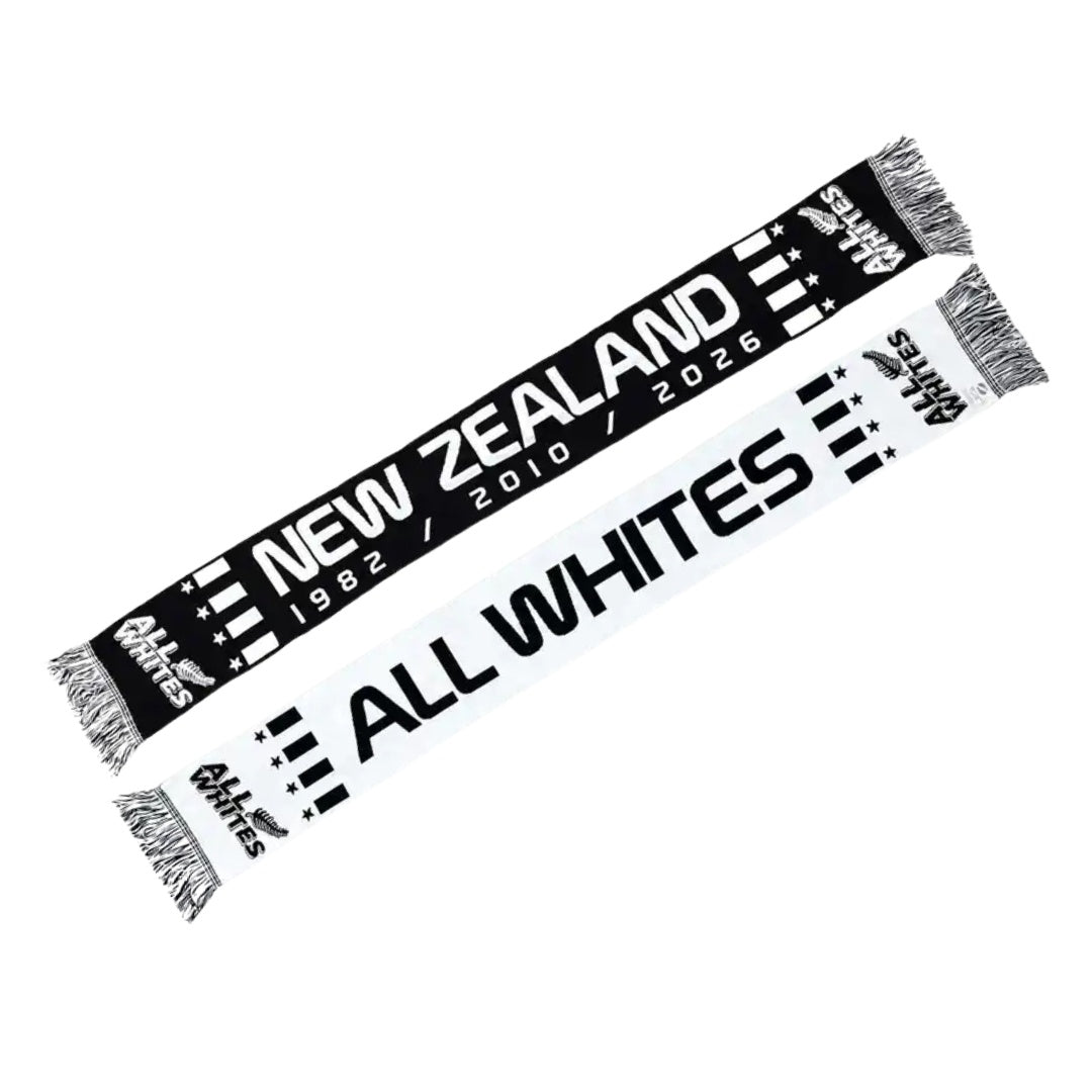 Scarf with 'New Zealand', 'All Whites', and 'Adidas' text on a white background