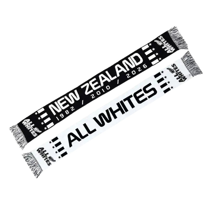 Scarf with 'New Zealand', 'All Whites', and 'Adidas' text on a white background