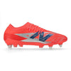 A single Adidas soccer cleat in a vibrant neon orange-red, featuring a silver and navy blue 'W' logo on the side, set against a plain white background.