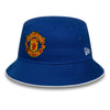 Blue bucket hat with Manchester United logo on a white background