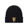 Black beanie with gold devil emblem on a white background