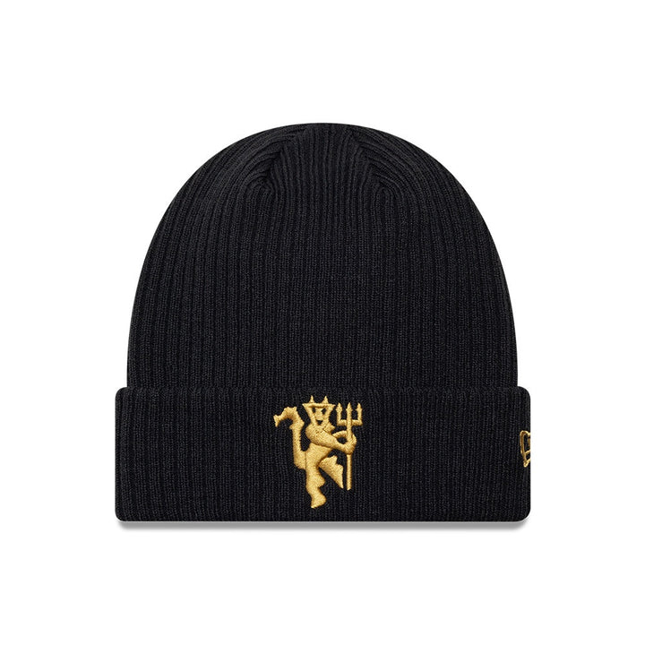 Black beanie with gold devil emblem on a white background