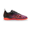 Black and pink sports shoe with red sole on a white background