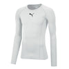 A white long-sleeve athletic compression top by Puma, featuring a black Puma cat logo on the center chest, displayed on a clean white background.