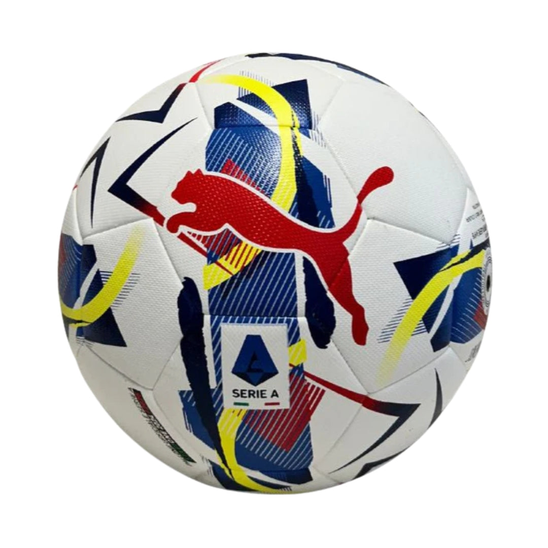 Colorful soccer ball with Puma logo on a white background