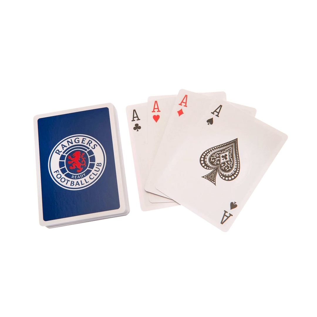 Playing cards with Rangers Football Club logo on a blue card