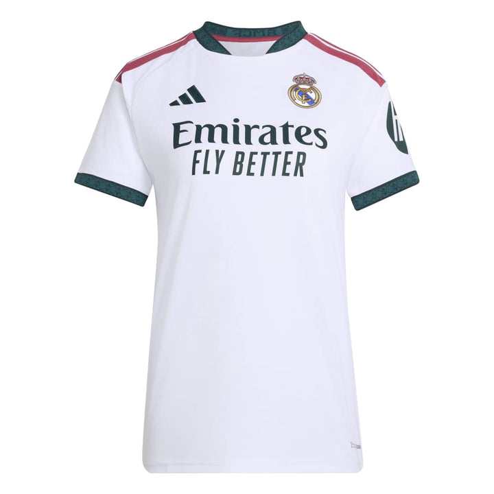 White sports jersey with Adidas and Real Madrid logos on a white background