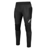 Black athletic pants with protective padding on a white background