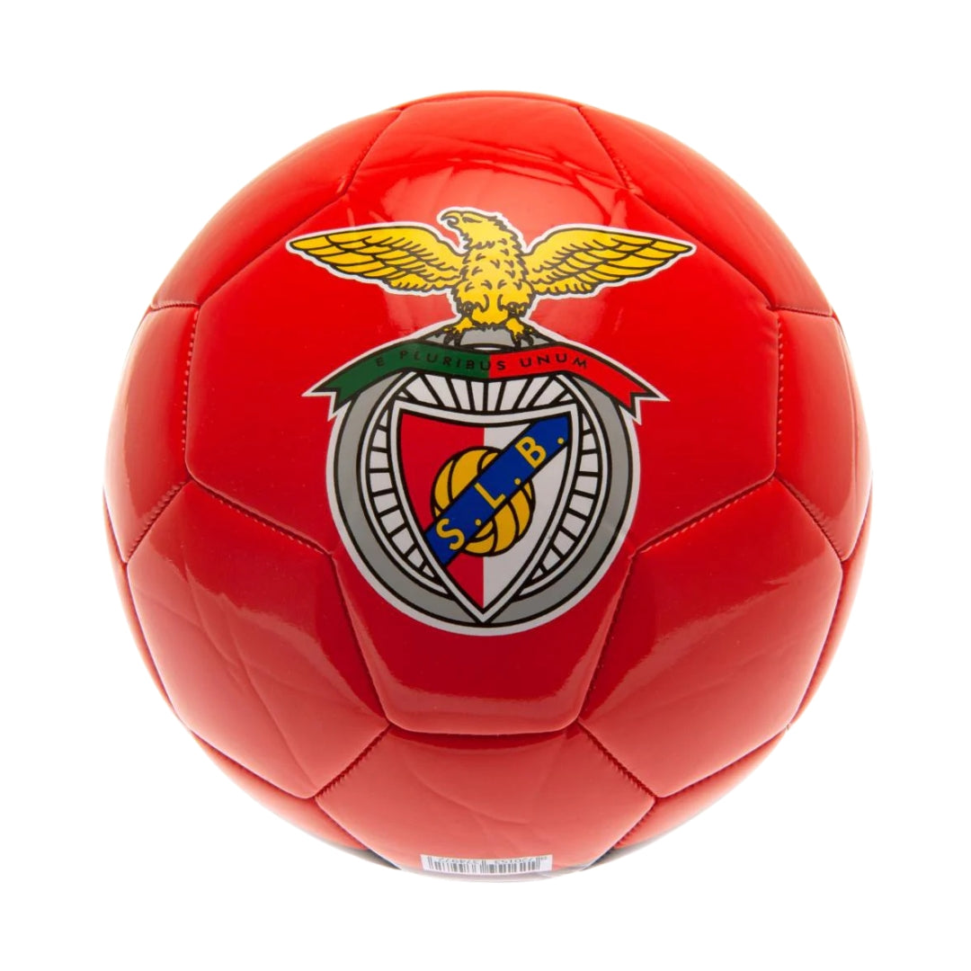 Red soccer ball with a logo on a white background