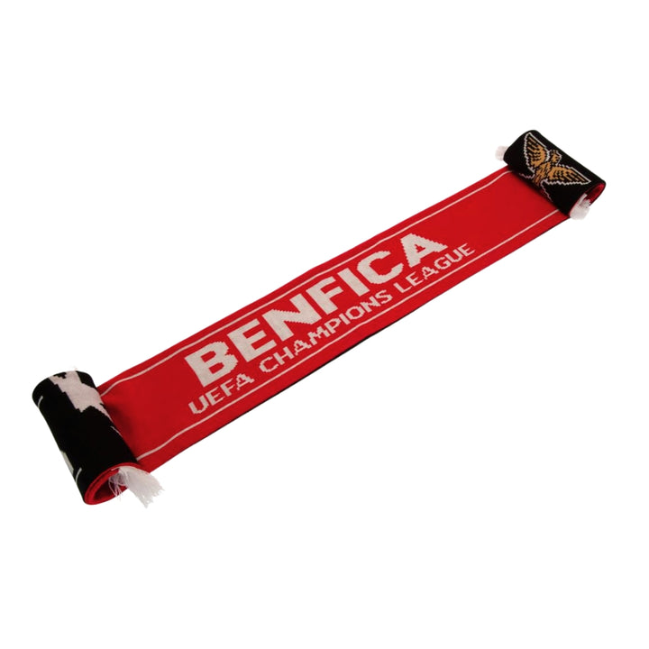 Red scarf with 'Benfica UEFA Champions League' text on a white background